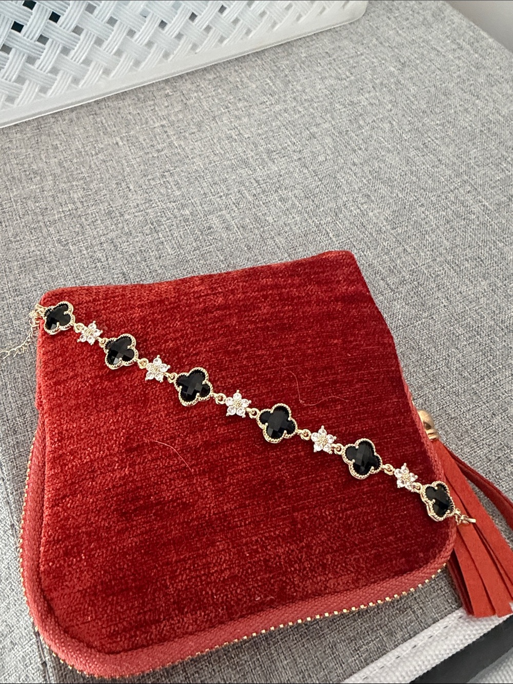 Women's Red Velvet Crossbody Bag with Tassel